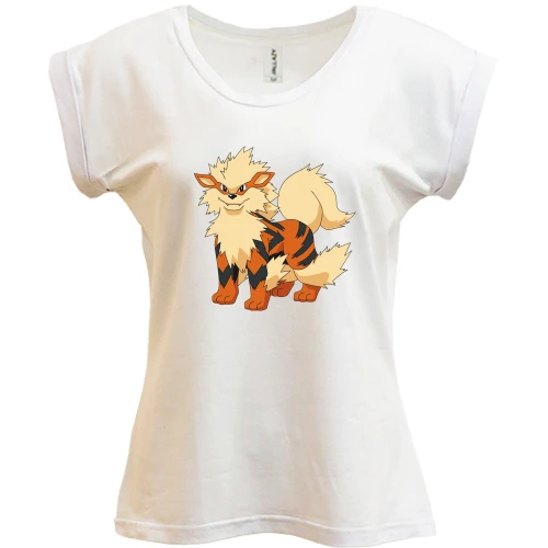 Футболка женская PANI, белый, с покемоном Арканайн (Arcanine)