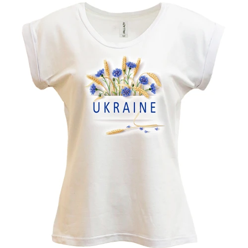 Футболка женская PANI, Белый, с цветами Ukraine