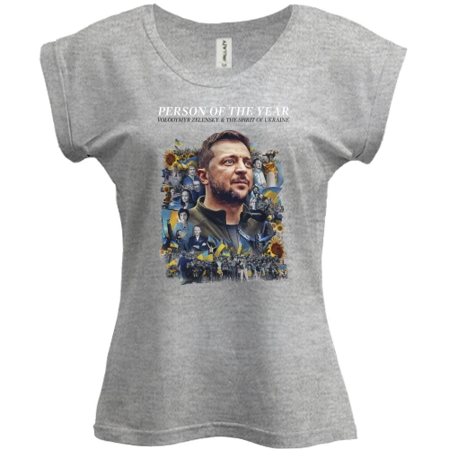 Футболка женская PANI, Серый меланж, Volodymyr Zelensky - The Spirit of Ukraine