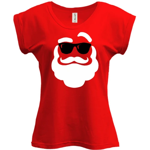 Футболка жіноча PANI, Червоний, з Сантою в темних окулярах (Cool Santa)