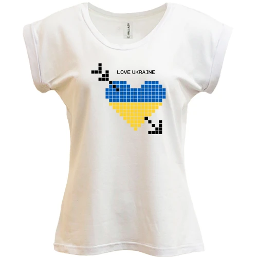 Футболка жіноча PANI, Білий, Love Ukraine (жовто-синє піксельне серце)