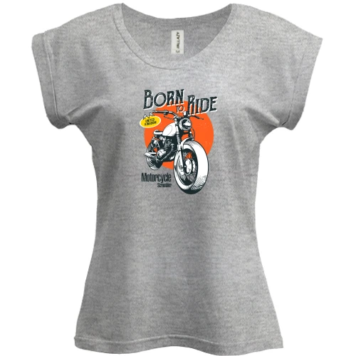 Футболка жіноча PANI, Сірий меланж, з вінтажним мото "Born to Ride"