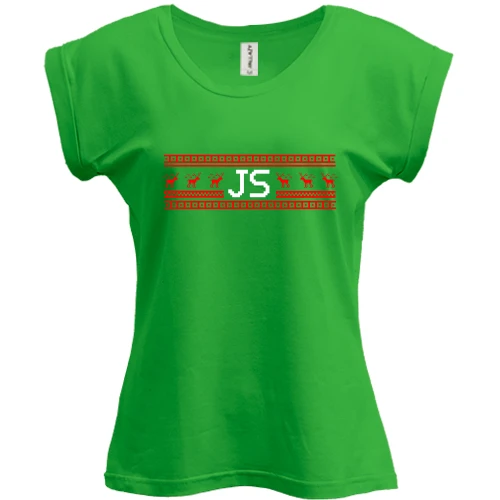 Футболка женская PANI, Зеленый, "JavaScript и олени"