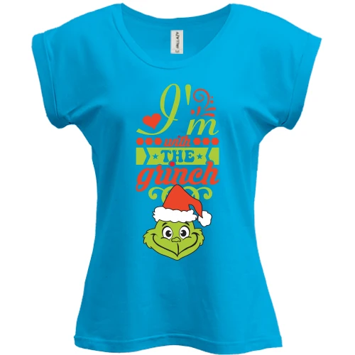 Футболка женская PANI, Синий, с Гринчем "i`m with the Grinch"
