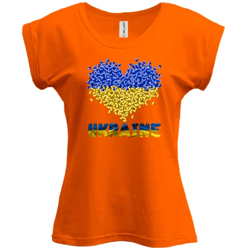 Футболка женская PANI, Красный, с сердечками "Ukraine"