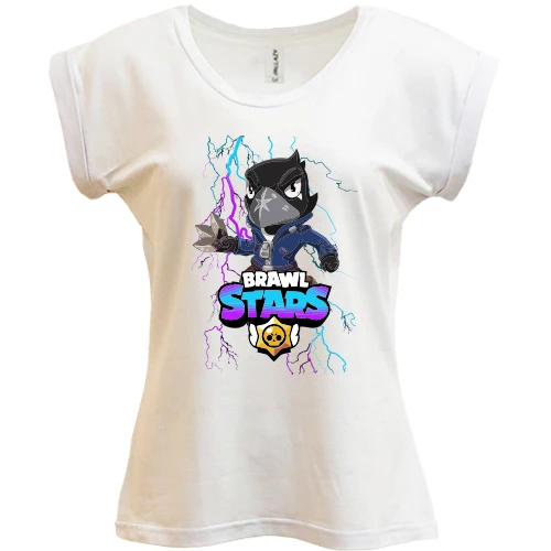 Футболка жіноча PANI, Білий, з Вороном (Brawl Stars)