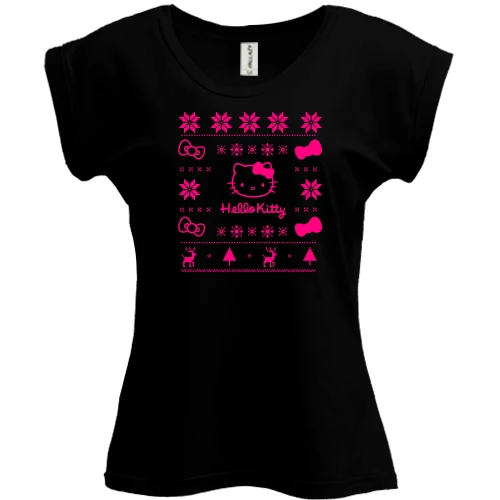 Футболка женская PANI, Черный, с новогодним принтом "Hello Kitty"
