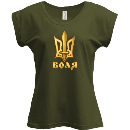 Футболка женская PANI, Хаки, c тризубом "Воля"
