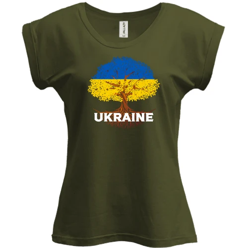 Футболка женская PANI, Хаки, "Дерево Украины"
