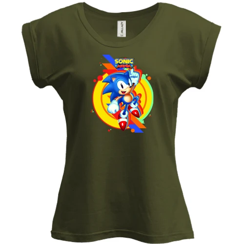 Футболка женская PANI, Хаки, "SONIC mania"