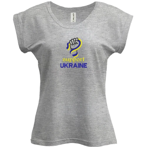Футболка женская PANI, Серый меланж, с вышивкой Support Ukraine