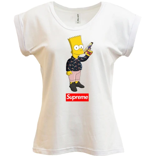 Футболка женская PANI, белый, Барт Симпсон с надписью Supreme