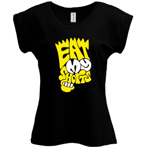 Футболка жіноча PANI, Чорний, Eat my shirts у вигляді Сімпсона
