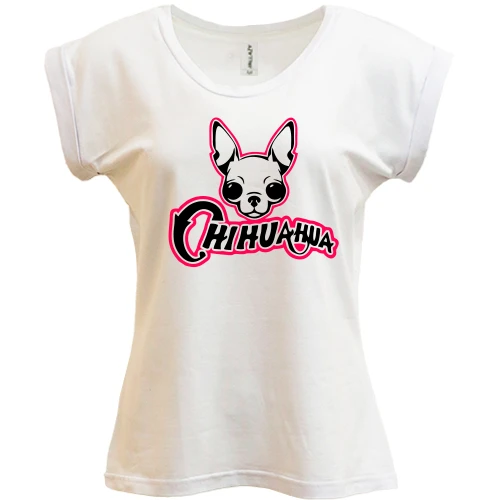 Футболка женская PANI с чихуахуа и розовой надписью «CHIHUAHUA»
