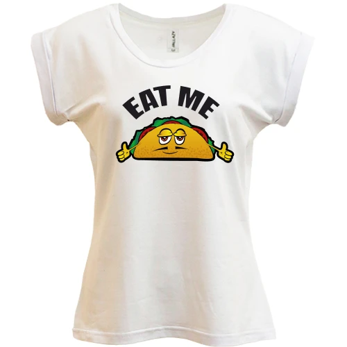 Футболка жіноча PANI, Білий, EAT ME з мультяшним тако