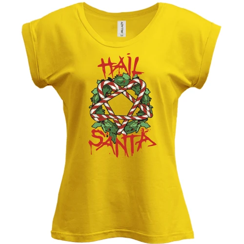 Футболка женская PANI, Желтый, с рождественским венком "Hail Santa"