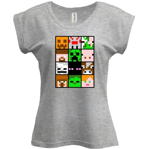 Футболка женская PANI, Серый меланж, Minecraft Creeper Patern