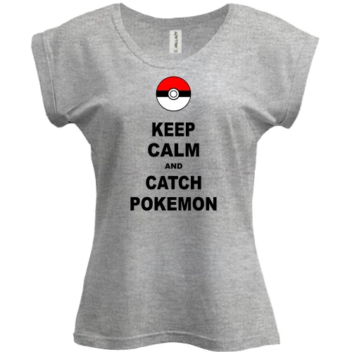 Футболка женская PANI, серый меланж, Keep calm and catch pokemon
