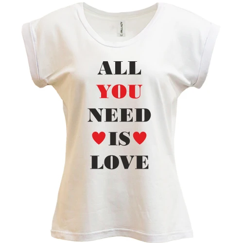 Футболка жіноча PANI, Білий, з написом «All you need is love» і сердечками
