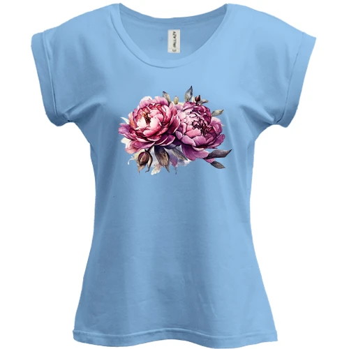 Футболка жіноча PANI, Синій, з акварельними піонами (2)