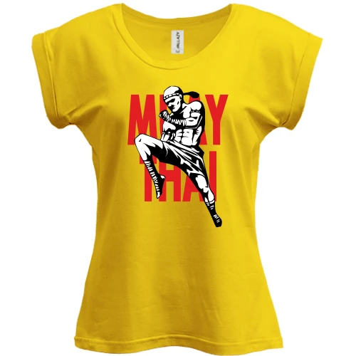 Футболка женская PANI, Желтый, Muay Thai с бойцом