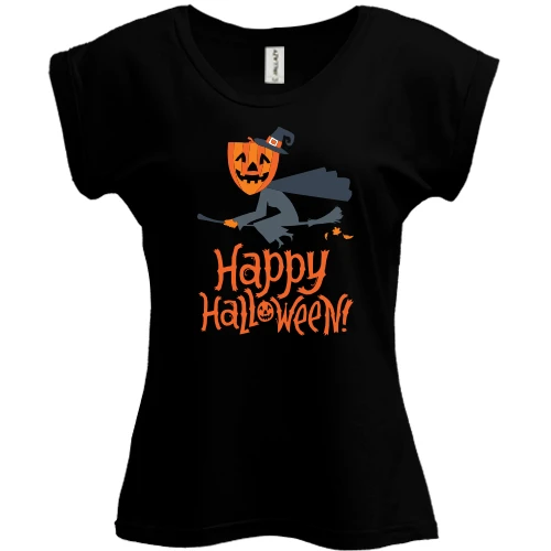 Футболка женская PANI, Черный, Ведьма на метле - Happy Halloween