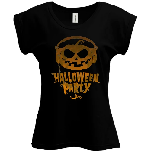 Футболка женская PANI, Черный, Halloween Party с тыквой в наушниках