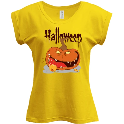 Футболка жіноча PANI, Жовтий, Halloween Зубаста Гарбуз