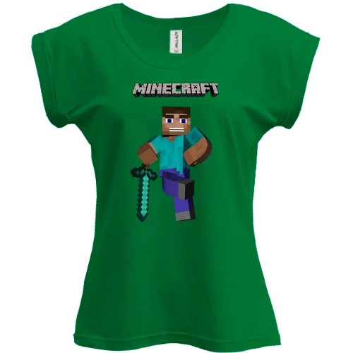 Футболка женская PANI, Зеленый, Minecraft Стив