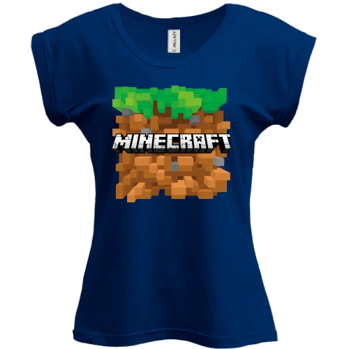 Футболка женская PANI, Синий, с блоком земли и логотипом Minecraft