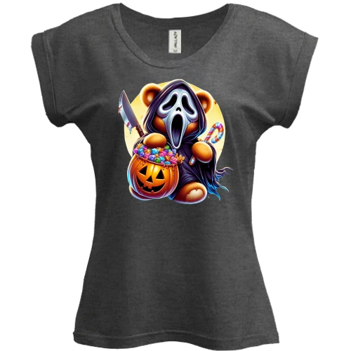 Футболка женская PANI, Серый меланж, Крик с тыквой Halloween
