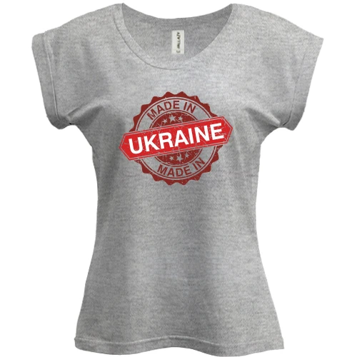 Футболка женская PANI, Серый меланж, с красным штампом «Made in Ukraine»