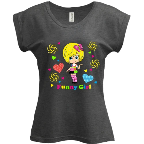 Футболка женская PANI, Серый меланж, Funny girl