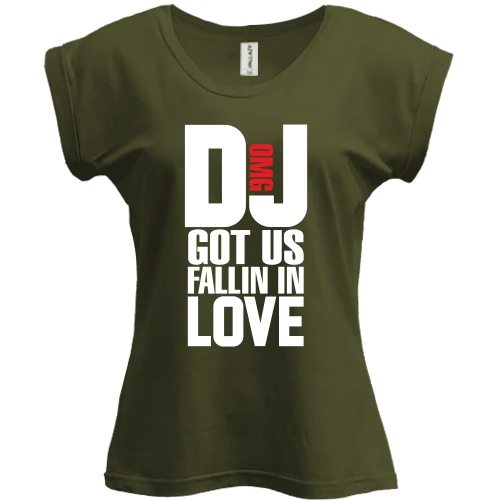 Футболка жіноча PANI, Хакі, з написом DJ got us fallin in love