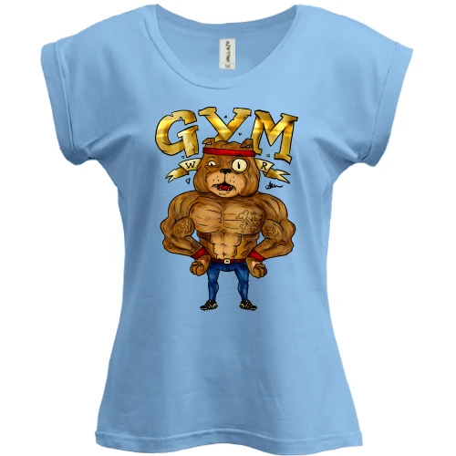 Футболка женская PANI, Синий, Gym с бульдогом (мульт)
