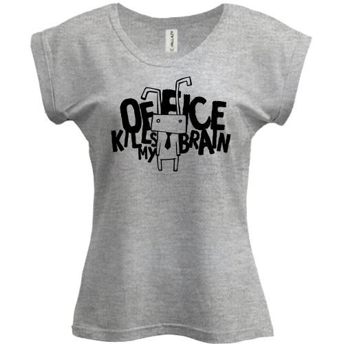 Футболка женская PANI, Серый меланж, с надписью Office kills my brain