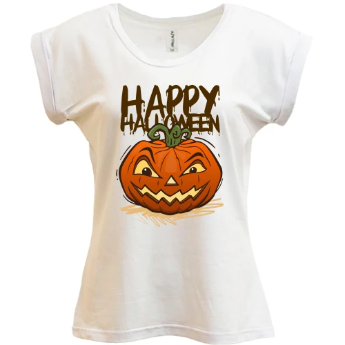 Футболка женская PANI, Белый, с надписью Happy Halloween