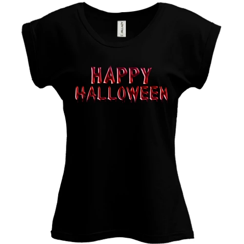 Футболка женская PANI, Черный, с кровавой надписью Happy Halloween
