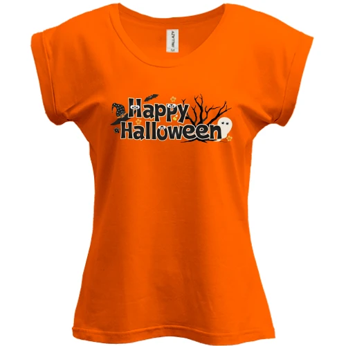 Футболка женская PANI, Оранжевый, с надписью Happy Halloween (2)