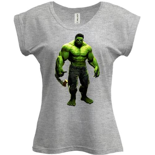 Футболка женская PANI, Серый меланж, с Халком (Hulk)