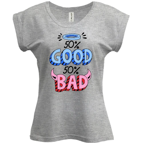 Футболка жіноча PANI, Сірий меланж, на 50% good 50% bad
