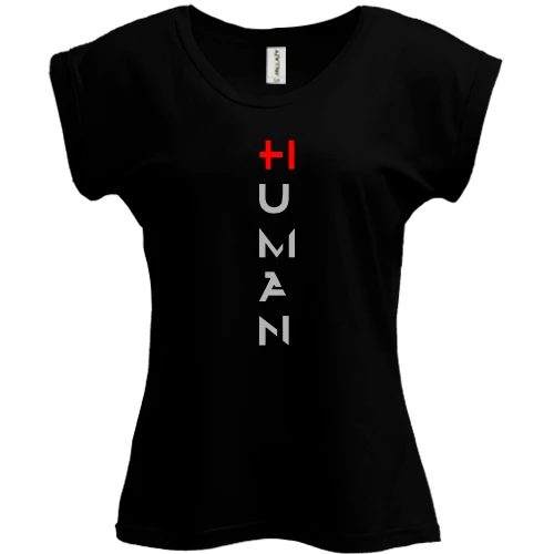 Футболка женская PANI, Черный, HI HUMAN с красным плюсом