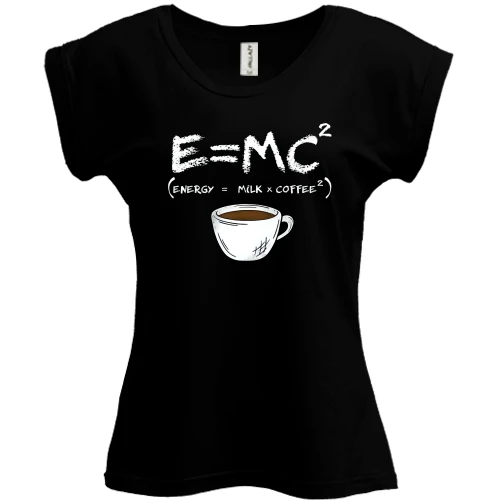 Футболка женская PANI, Черный, E=MC2 (Energy = Milk x Coffee)