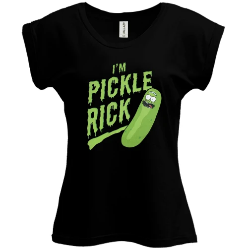 Футболка женская PANI, Черный, с крупной зелёной надписью «I'm Pickle Rick»