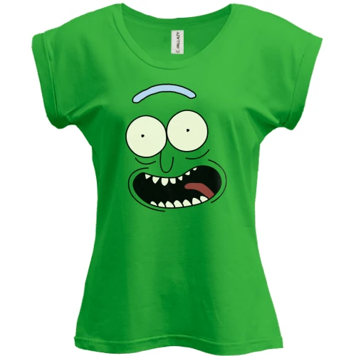 Футболка женская PANI, Зеленый, pickle Rick (рожица)