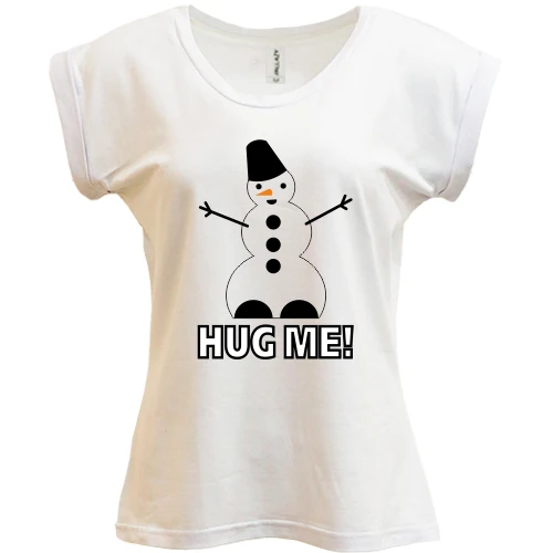 Футболка женская PANI, Белый, со снеговиком Hug me!