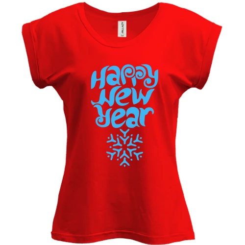 Футболка жіноча PANI, Червоний, зі сніжинкою Happy New Year