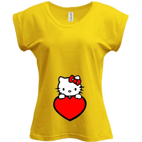 Футболка женская PANI, Желтый, Kitty с сердцем