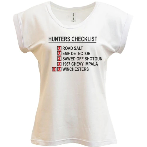 Футболка жіноча PANI, Білий, с принтом Hunters checklist