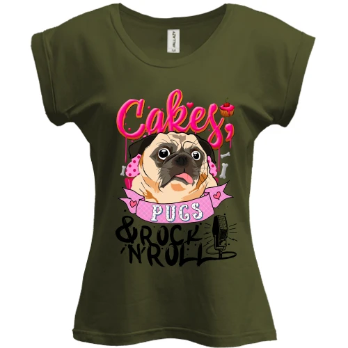 Футболка жіноча PANI, Чорний, Cakes Pugs & Rock`n`Roll
